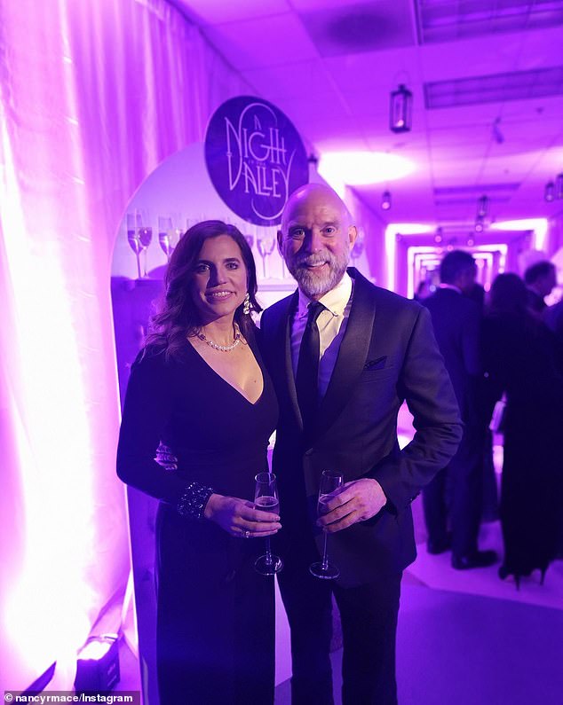 Representative Nancy Mace (left) poses with her fiancé Patrick Bryand (right) during a gala.  The couple had been dating for several years before he popped the question last May, while she was going through a tough primary campaign