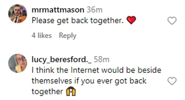 The post was quickly flooded with a flood of comments from eager fans sharing their hopes that the pair were back together