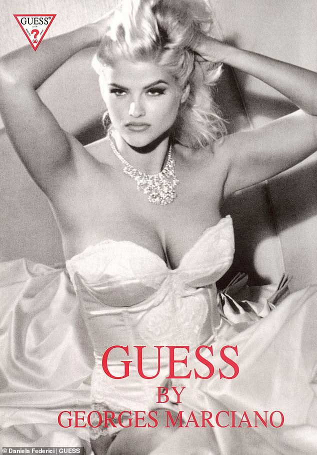 Playboy cover girl and Guess pin-up model Smith seen in an iconic Guess ad