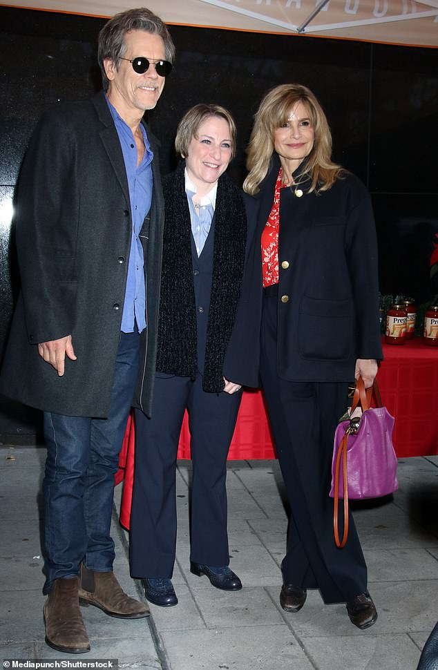 The couple appeared on Good Morning New York to promote the good works happening at the New York City Food Bank.  Kyra, 58, is a member of the charity's board.  They are seen here with Leslie Gordon, the president and CEO of the Food Bank of New York City