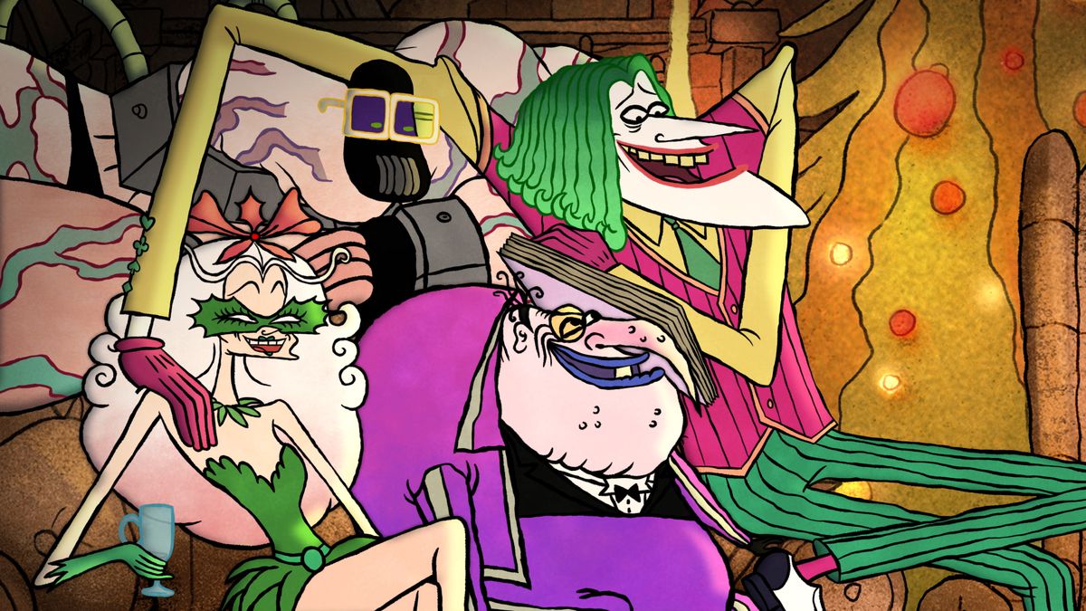 Gangly versions of Poison Ivy, Penguin and The Joker celebrate Christmas in Merry Little Batman