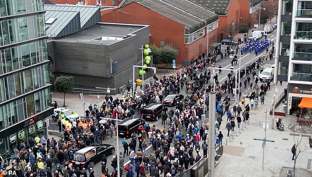 Pictured: Shane MacGowan's funeral procession in Dublin ahead of his funeral on December 8