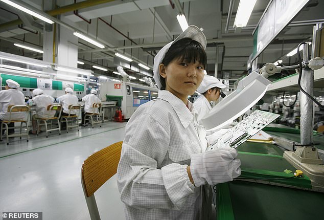 Apple has gradually increased its dependence on India, although it has faced challenges due to poor infrastructure and restrictive labor regulations.  Pictured: A worker at a Foxconn factory in 2010