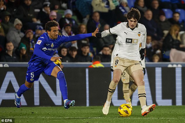 Valencia midfielder Javi Guerra, right, is attracting interest from Man United and Juventus