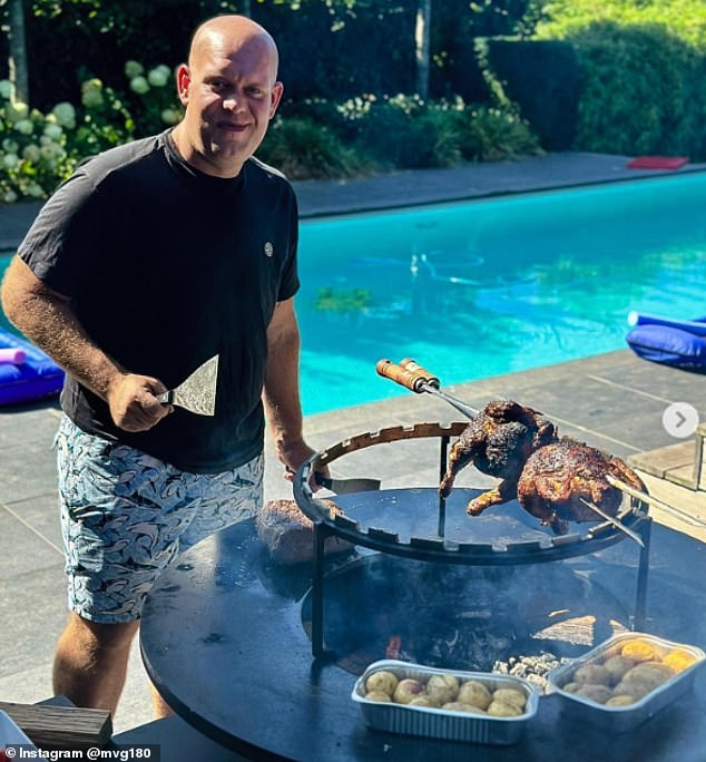 He also posted himself grilling a huge chicken in his yard over the summer