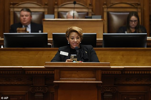 Mainor announced on Tuesday, July 11, 2023, that she was switching from the Democratic Party to the Republican Party, saying Democrats ousted her because she refused to follow party orthodoxy.  She is seen here in the House chamber of the Georgia Capitol in March