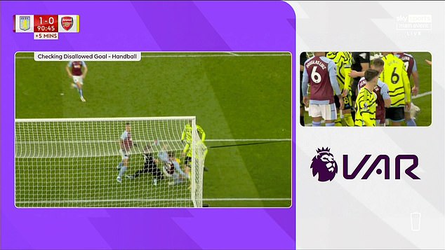 VAR reviewed Gillett's decision on the pitch before allowing the game to continue at Villa Park