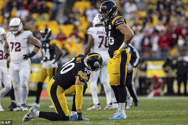 Watt (left, below) has since entered the concussion protocol following the shocking scenes