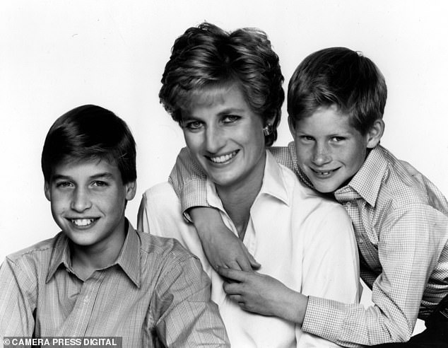 Royal fans compared the photo of Wales to the black and white photo that Princess Diana took with her sons, Prince William and Prince Harry, in 1994, when they were 12 and 10 years old (pictured)