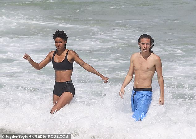 At one point, the pair jumped into the ocean together to enjoy a dip