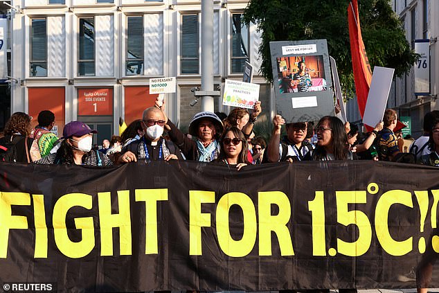 Experts have said that limiting global warming to 1.5 degrees Celsius only involves reducing the production and consumption of fossil fuels.  In the photo: activists at Cop28