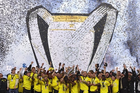 The Columbus Crew celebrate Saturday after winning the 2023 MLS Cup at Lower.com Field.