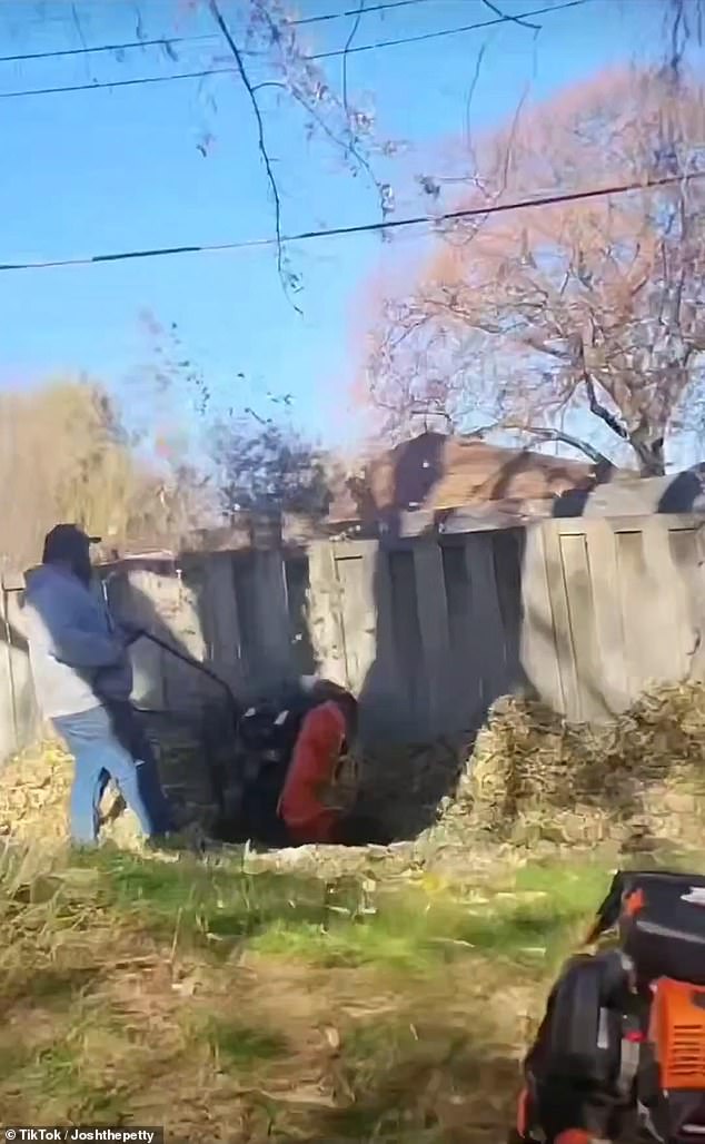 The little leaf blower that neighbor Larry had was no match for what the three men had, so he was left defeated with every leaf back on his side of the fence