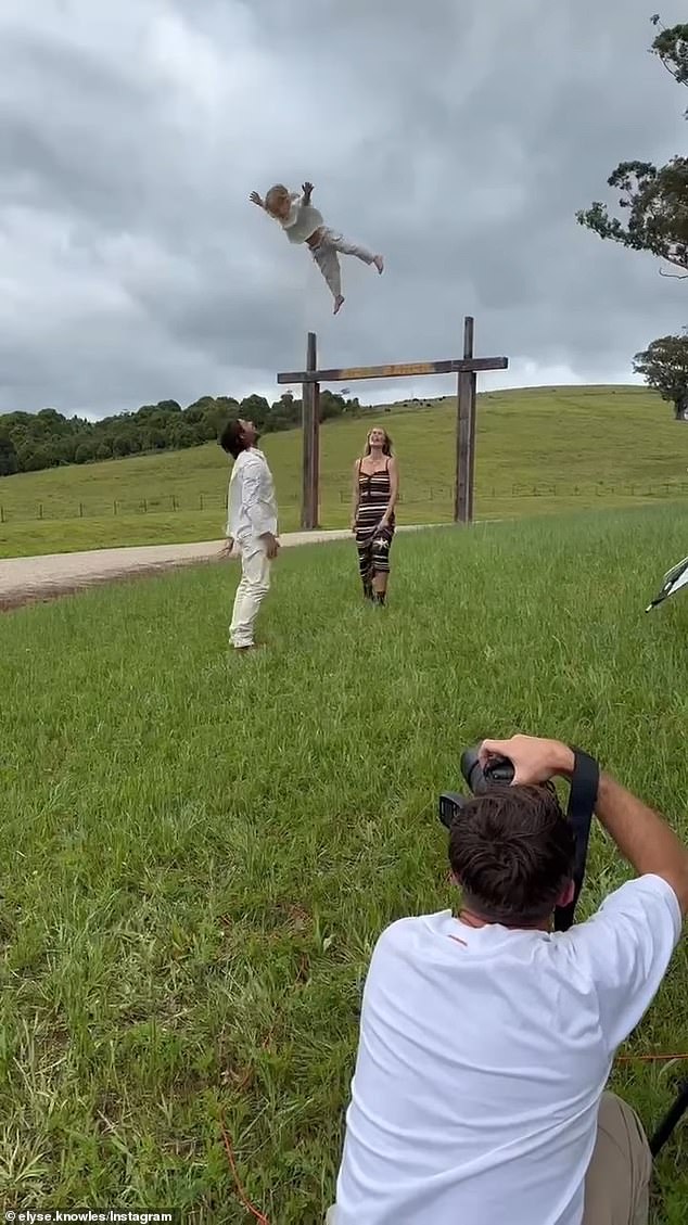 The Block star, 30, was taking part in a photo shoot with his fiancée Elyse Knowles and their two-year-old son when he carried out the dangerous act