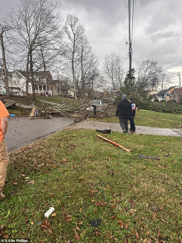 Photos posted on social media showed damaged homes with debris strewn across the lawns, a tractor-trailer on its side on a highway and insulation ripped from the walls of buildings.