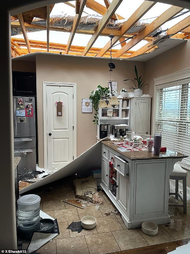 The inside of a home that was hit hard by the Clarksville tornadoes.  The city declared a state of emergency on Saturday