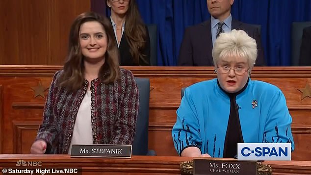 SNL newcomer Chloe Troast played Congresswoman Elise Stefanik and Molly Kearney (R) played Representative Virginia Foxx