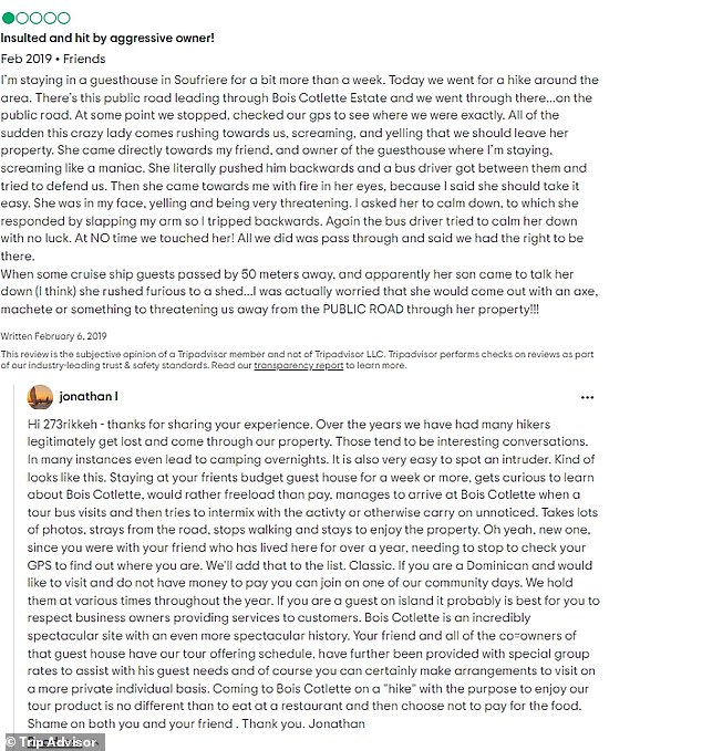 Many reviewers of the estate claim that they were intimidated and abused by Lehrer when they tried to go to the old plantation without an appointment or were simply walking in the area.