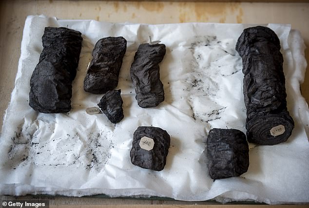 The Herculaneum Scrolls were discovered in ruins near Pompeii – astonishingly fragile charred scrolls preserved in the aftermath of the volcanic eruption in 76 AD.