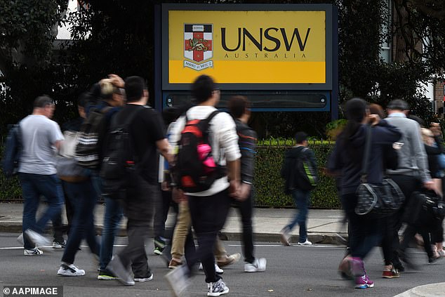 The government has pledged to provide additional scrutiny of the growing number of international students seeking to extend their stay in Australia by applying for a new student visa (pictured shows students from outside the University of New South Wales in Sydney)