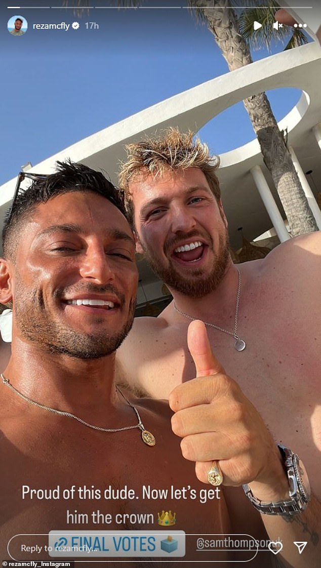 Elsewhere, Reza shared a sweet selfie with Sam from an old holiday, writing the caption: 'Proud of this guy!'