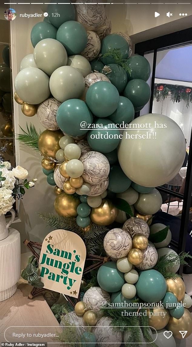 Ruby was at Zara's viewing party and shared photos and videos of the incredible jungle-themed decorations