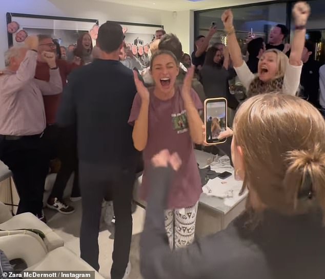 Zara shared her sweet reaction to her boyfriend winning the show on Sunday, as she hosted their friends and family and her and Sam's home in London