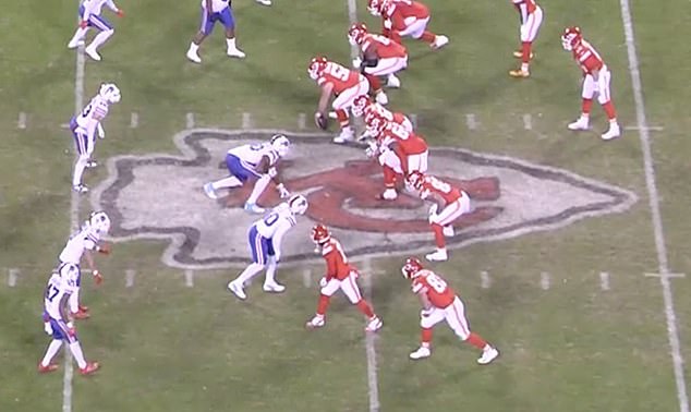 But a new photo has surfaced showing Toney (center, bottom) offside against the Bills