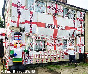 Mr Bibby decorated flags at his home in England ahead of the Euro final against Italy in 2021