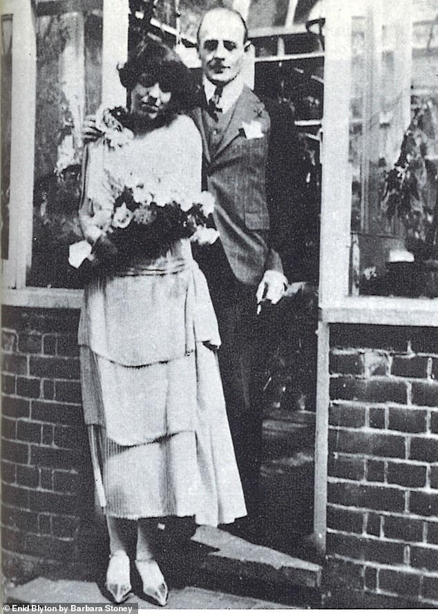 Blyton married former soldier Hugh Pollock in 1924.  Pollock was an editor at the company that would publish her books.  Above: The couple on their wedding day