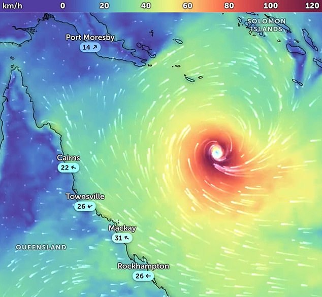 On Monday morning, the Category 1 storm was located about 600km east of Cairns