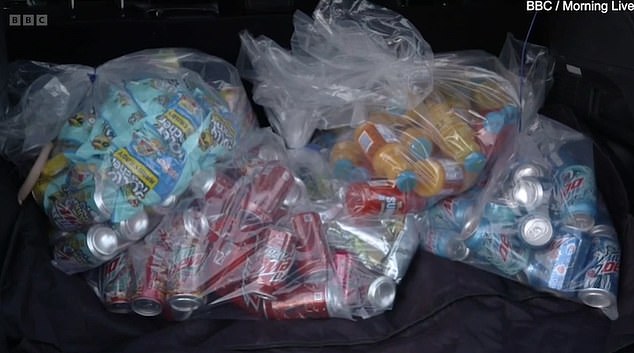 Above are bags of Jolly Ranchers, Mountain Dew and Sunny D seized by officials in Britain