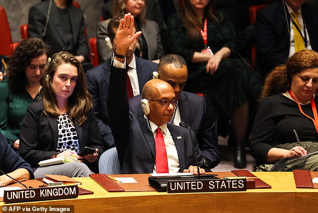 US Deputy Ambassador Robert Wood raised his hand on Friday to vote against the resolution.  The US, along with the other permanent members of the Security Council, has a veto