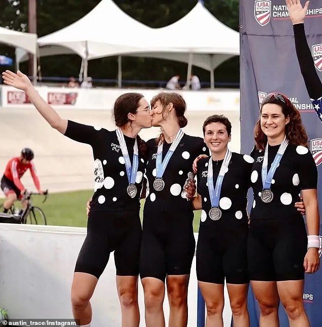Williamson is in a polyamorous relationship with fellow transgender cyclist Austin Kilips (pictured together), who also competes in women's racing