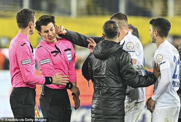 The chairman of Turkish Super Lig club Ankaragucu, Faruk Koca, punched a referee in the face