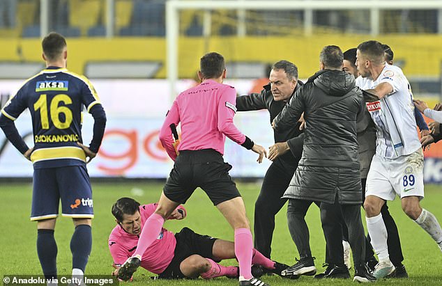 Koca stormed onto the pitch after his side's 1-1 draw against Rizespor and attacked the referee