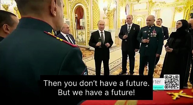 Russian President Putin appeared in a video circulating online on Sunday saying Ukraine will only become weaker as Russia grows stronger and sipping champagne