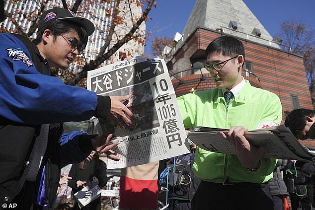 Newspapers with news of Ohtani's move will be distributed to readers in Japan on Sunday