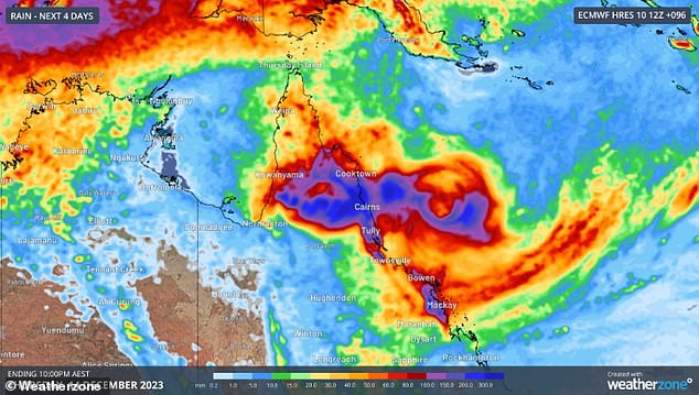 Late on Monday, Jasper was 425km east of Cairns and about 365km from Townsville, with winds of 85km/h and gusts of up to 120km/h