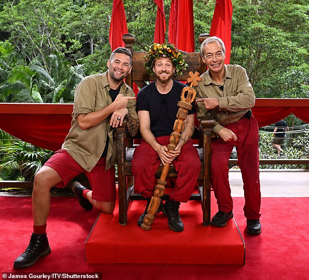 Sam was announced as the winner of I'm A Celebrity... Get Me Out Of Here!  on Sunday (L-R: Runner-up Tony Bellew, winner Sam and Nigel Farage, who finished in third place)