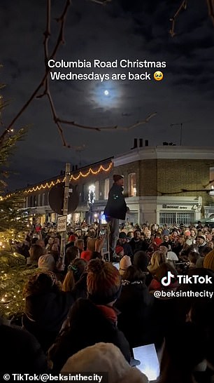 Visitors posted videos of the large numbers of people on the streets decorated with Christmas lights