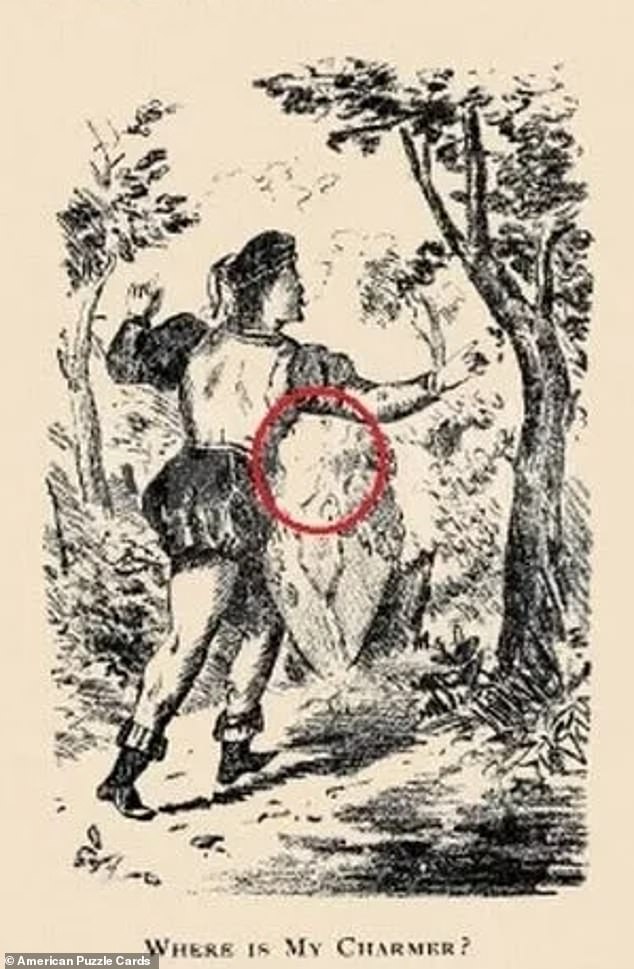 It may be hard to see, but she is hidden just under the man's arm.  For convenience, the area is circled in red