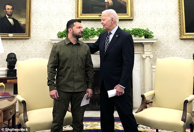 US President Joe Biden and President Volodymyr Zelenskyy of Ukraine during an Oval Office meeting in September