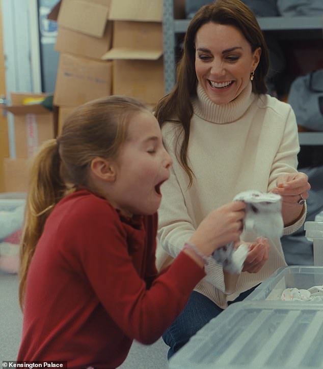 Meanwhile, Kate, 41, channeled understated elegance in a £410.40 ensemble.  She wore a £158 cream Reiss jumper to match her daughter's Christmas style, paired with simple jeans