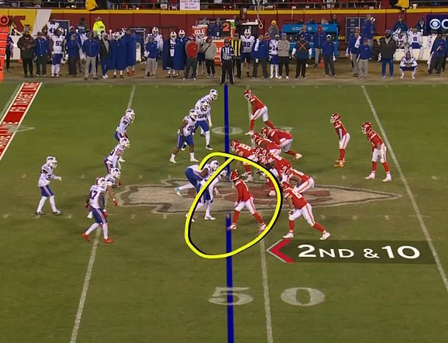 The officials called the touchdown back because Karadius Toney (circled) was in an offside position