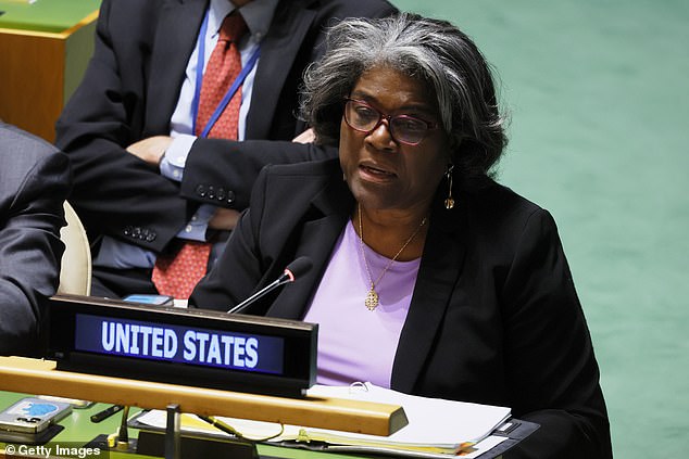 Representative of United Nations Ambassador Linda Thomas-Greenfield speaks during the special emergency session of the UN General Assembly on the war between Israel and Hamas