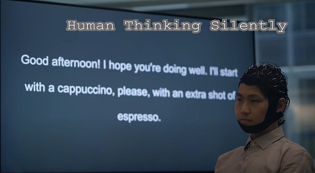 An explanatory video shows a person thinking about a sentence displayed on the screen