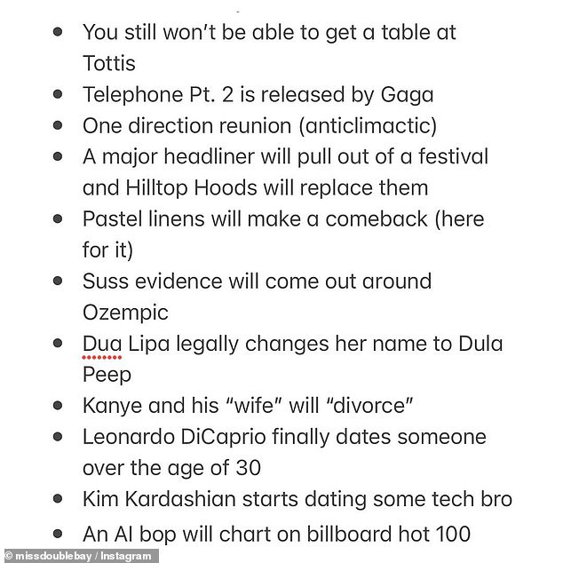 The page also predicted that Blake Lively and Ryan Reynolds will split in the coming year, while Irina Shayk will break up with Tom Brady and reunite with her ex-boyfriend Bradley Cooper.