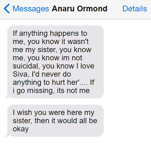 Ormond's sister shared their last messages before the tragedy