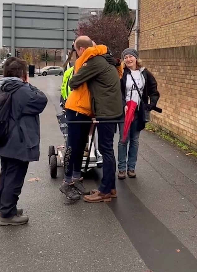 Prince William surprised Emma Webb, whose horse daughter Brodie committed suicide.  She is walking from Wales to London to raise awareness